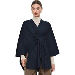 Womens Dark Slate Blue Elegant Open Poncho Sweater Spring Fall Winter Shawl Wrap